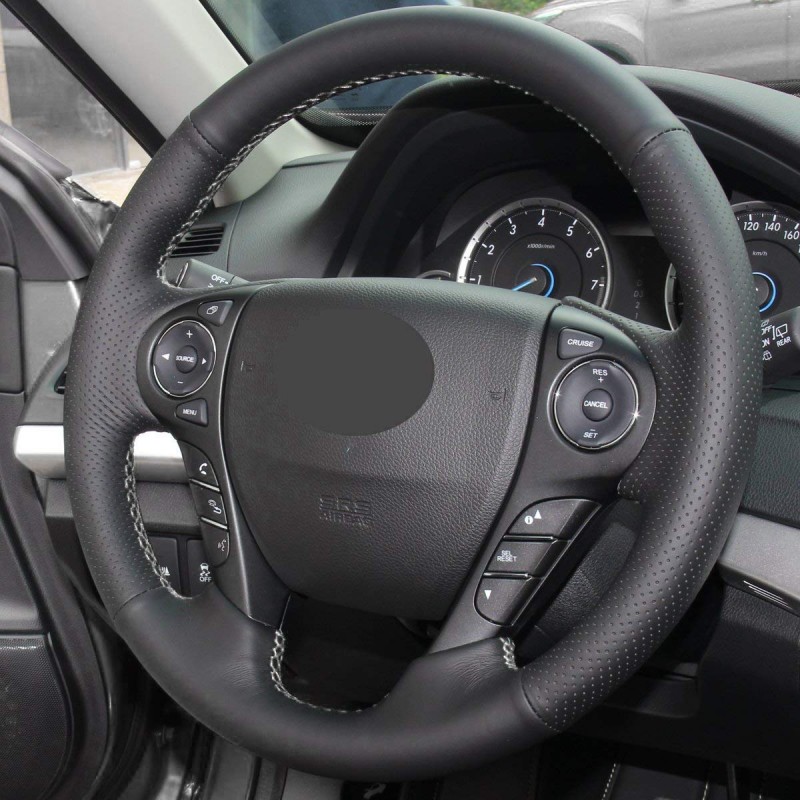 Loncky Auto Custom Fit OEM Black Red Genuine Leather Car Steering Wheel